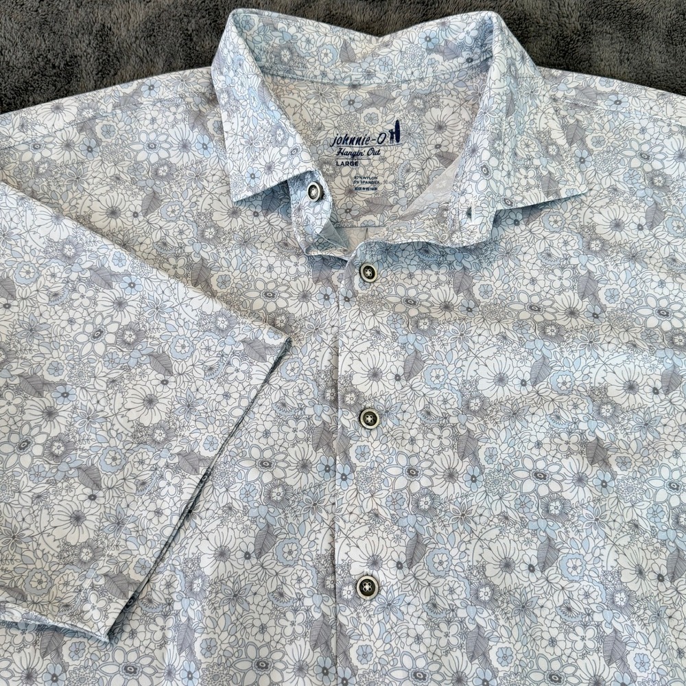 Johnnie-O Mens Hangin Out Button Up Kayce Shirt L Blue Lapis Floral Performance